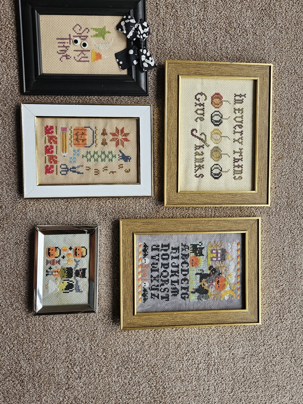 Framed Cross Stitch Wall Art Set - Multicolor